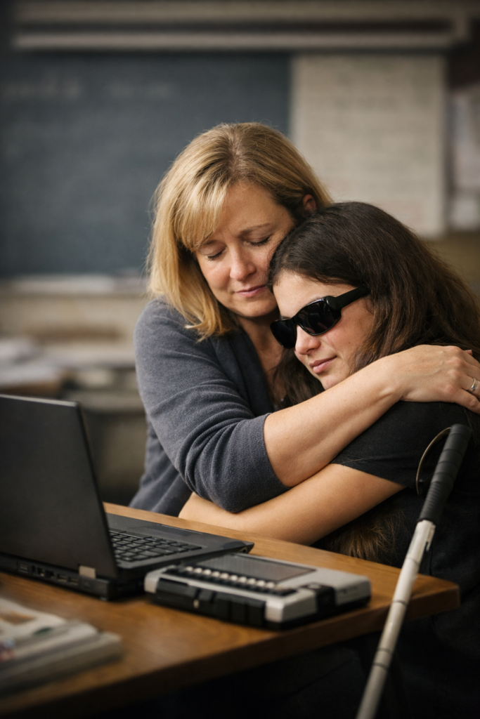 Denise hugging and crying with Helen