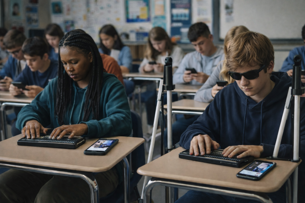 Blind Teens See a World That Rarely Sees Them Back-They scroll social media with braille display and Phone