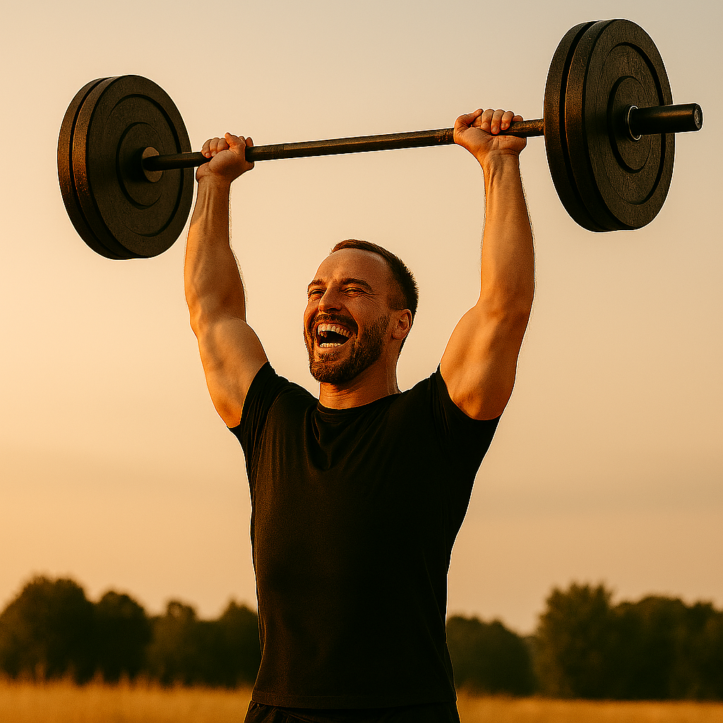 You’re not carrying this alone. Man lifting 200 pounds above his head