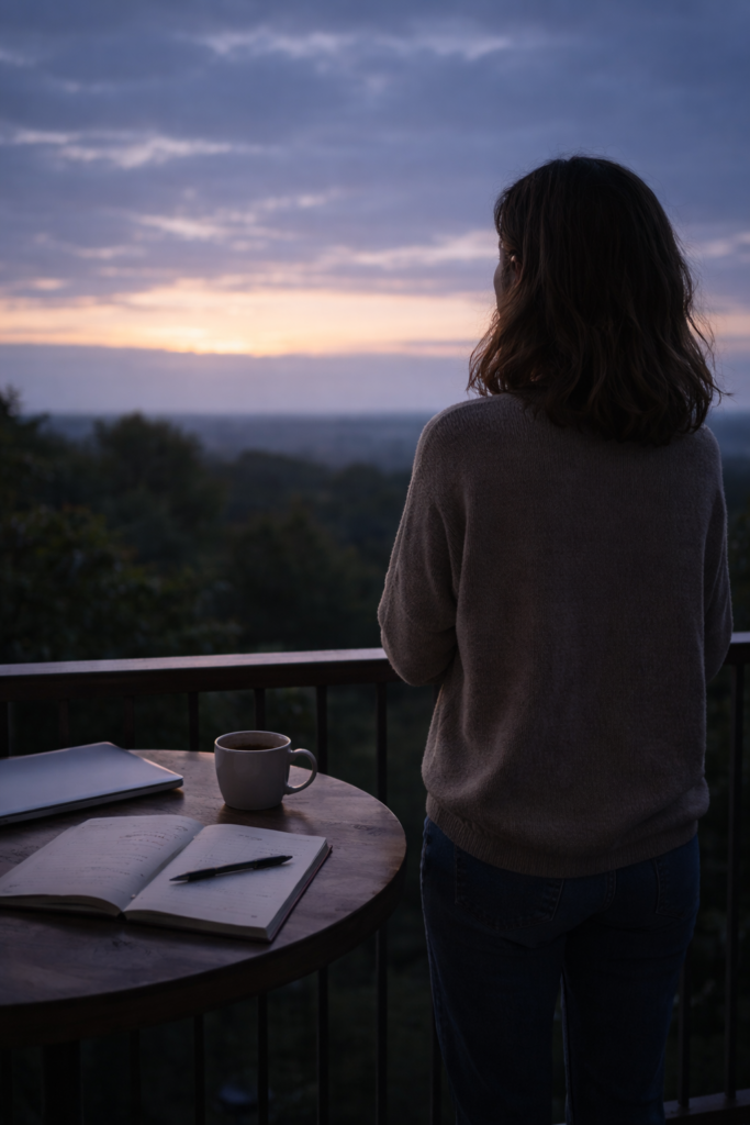 Do not worry or be anxious about tomorrow as it will take care of itself-woman glances over the horizon