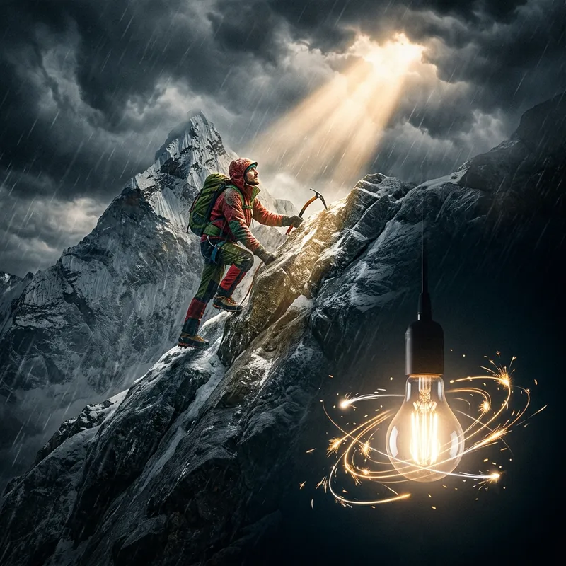 Purpose in Tough Times-Rock climbing to beam of light